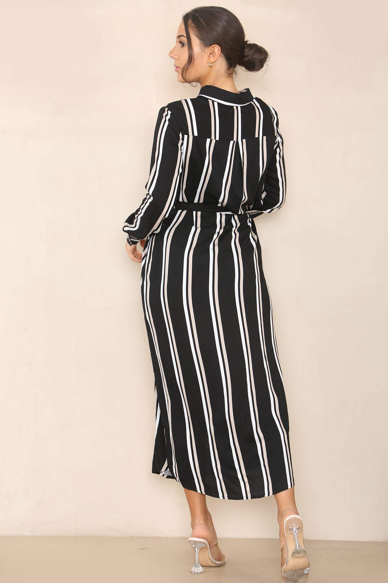 Love Sunshine Black Striped Maxi Shirt Dress LS-2156LL