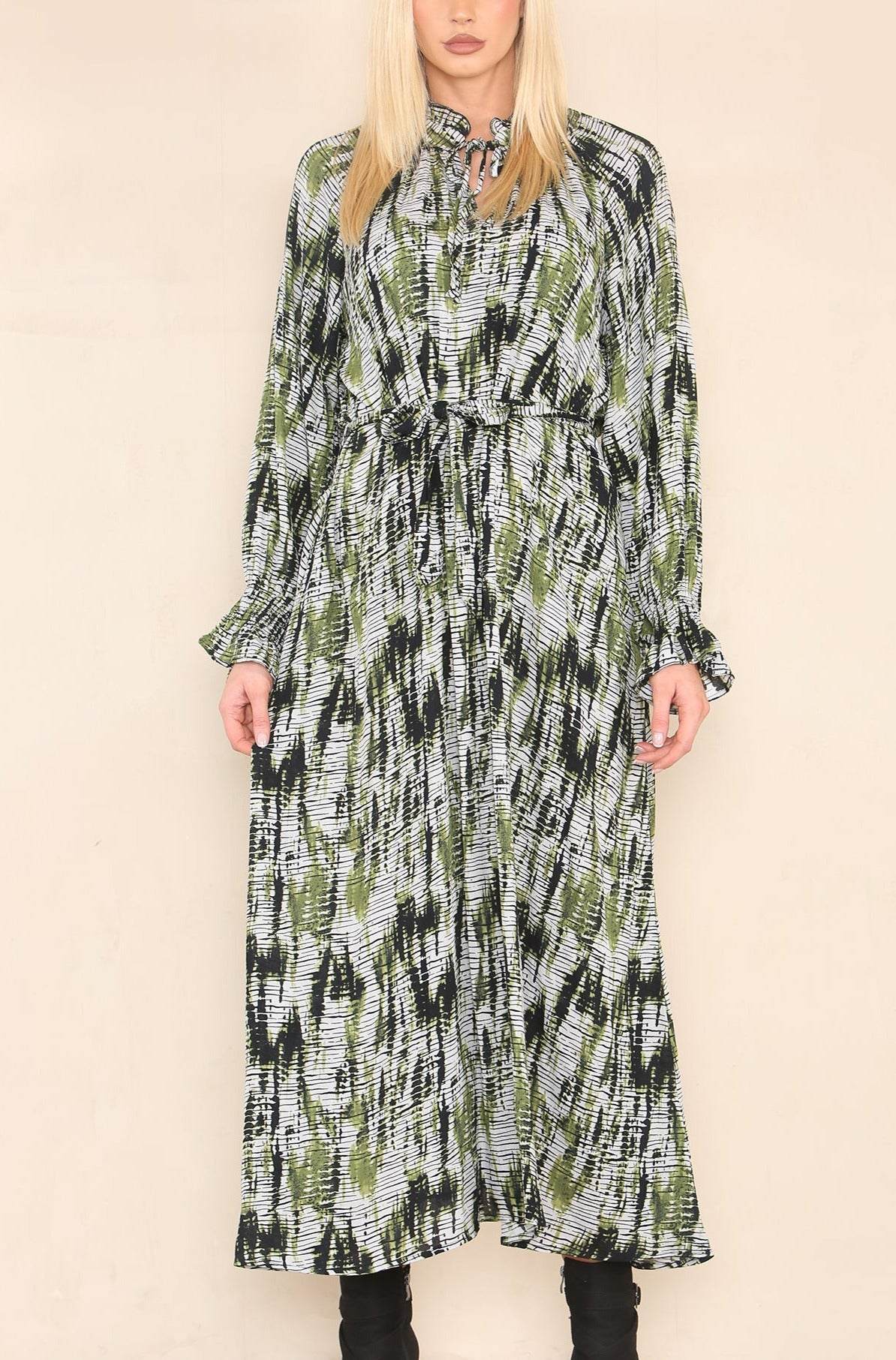Love Sunshine Green Striped Print Tiered Hem Maxi Dress LS-2224