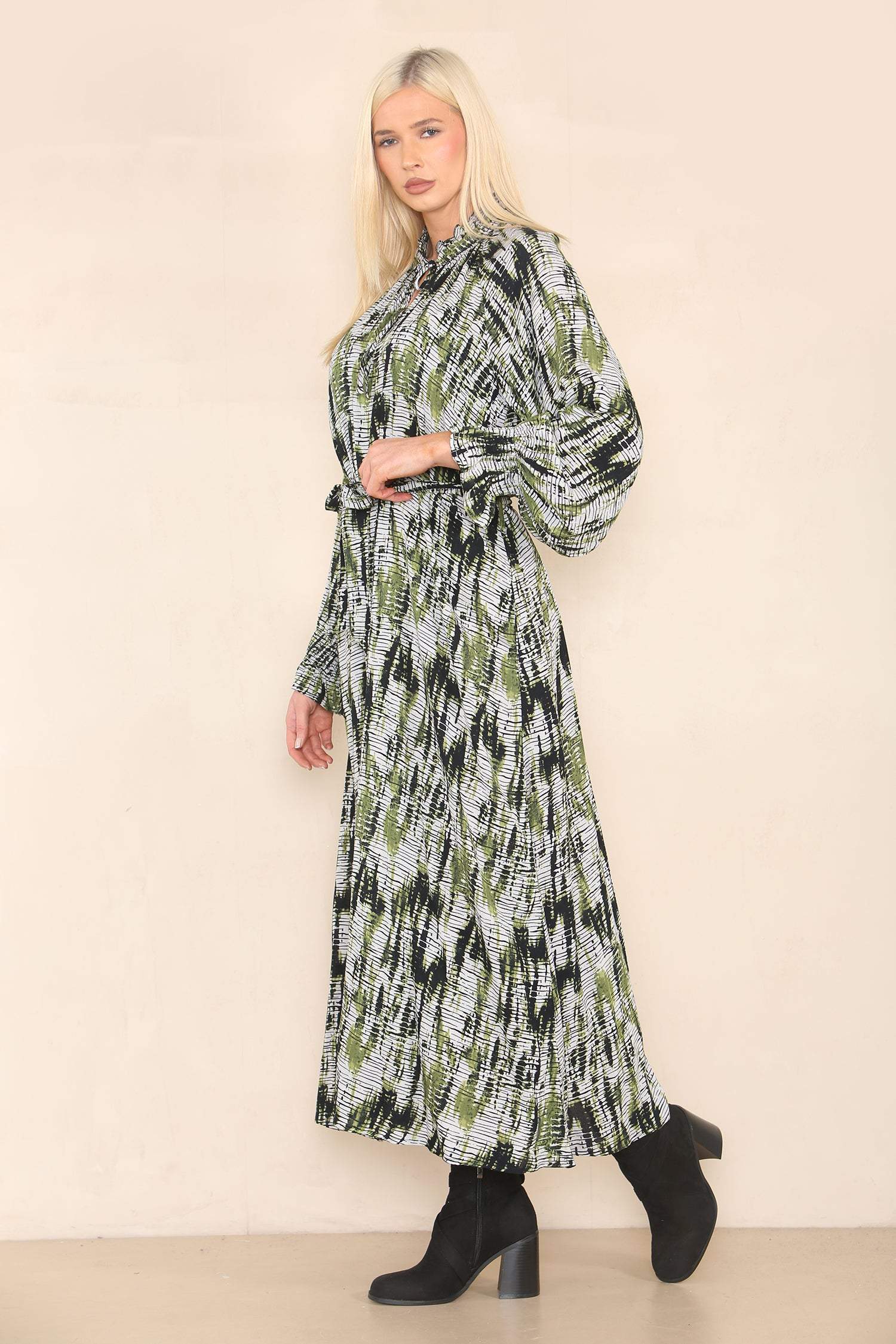 Love Sunshine Green Striped Print Tiered Hem Maxi Dress LS-2224