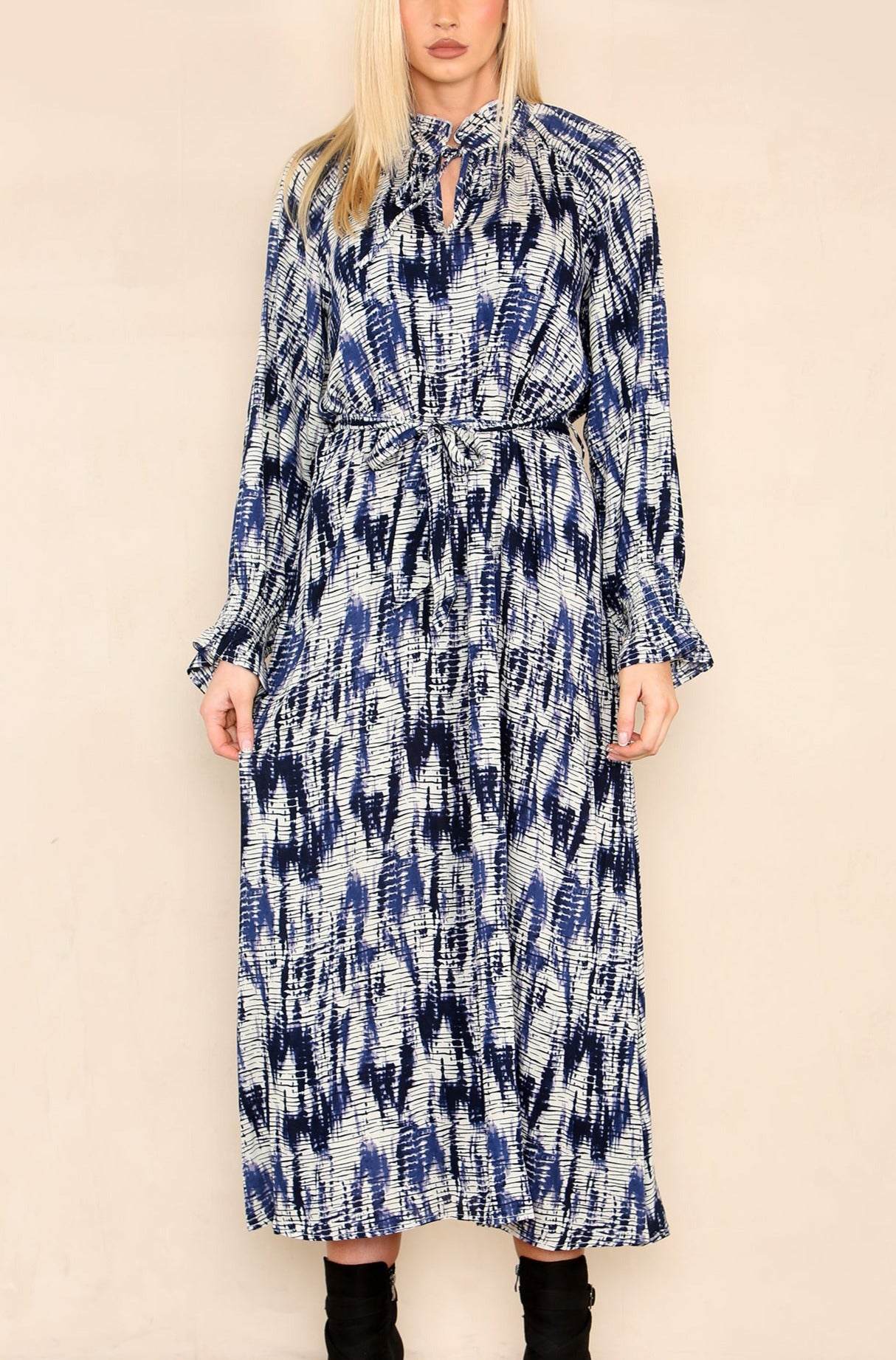 Love Sunshine Blue Striped Print Tiered Hem Maxi Dress LS-2224