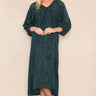 Love Sunshine Emerald Swirl Print V Neck Oversized Draped Curve Midi Dress Curve LS-2249
