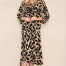 Love Sunshine Brown Printed V Neck Oversized Draped Curve Midi Dress Curve LS-2249