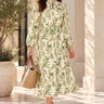 Love Sunshine Ivory Green Botanical Leaf Print Tie Waist Midi Dress auto-20 Brunch Dress Dress with Pockets Dresses Everyday Dress Garden Party Dress Going Out Dress Holiday Dress Long Sleeve Dress LS-2258 Summer Dress Tea Dress Wedding Guest Dress