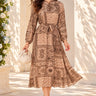 Love Sunshine Mocha Brown Paisley Print Tie Waist Midi Dress auto-20 Brunch Dress Dress with Pockets Dresses Everyday Dress Garden Party Dress Going Out Dress Holiday Dress Long Sleeve Dress LS-2258 Summer Dress Tea Dress Wedding Guest Dress