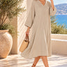 Love Sunshine Stone Beige V-Neck Kaftan Midi Dress Casual Dress Dress with Pockets Dresses Garden Party Dress Holiday Dress LS-2222 Summer Dress