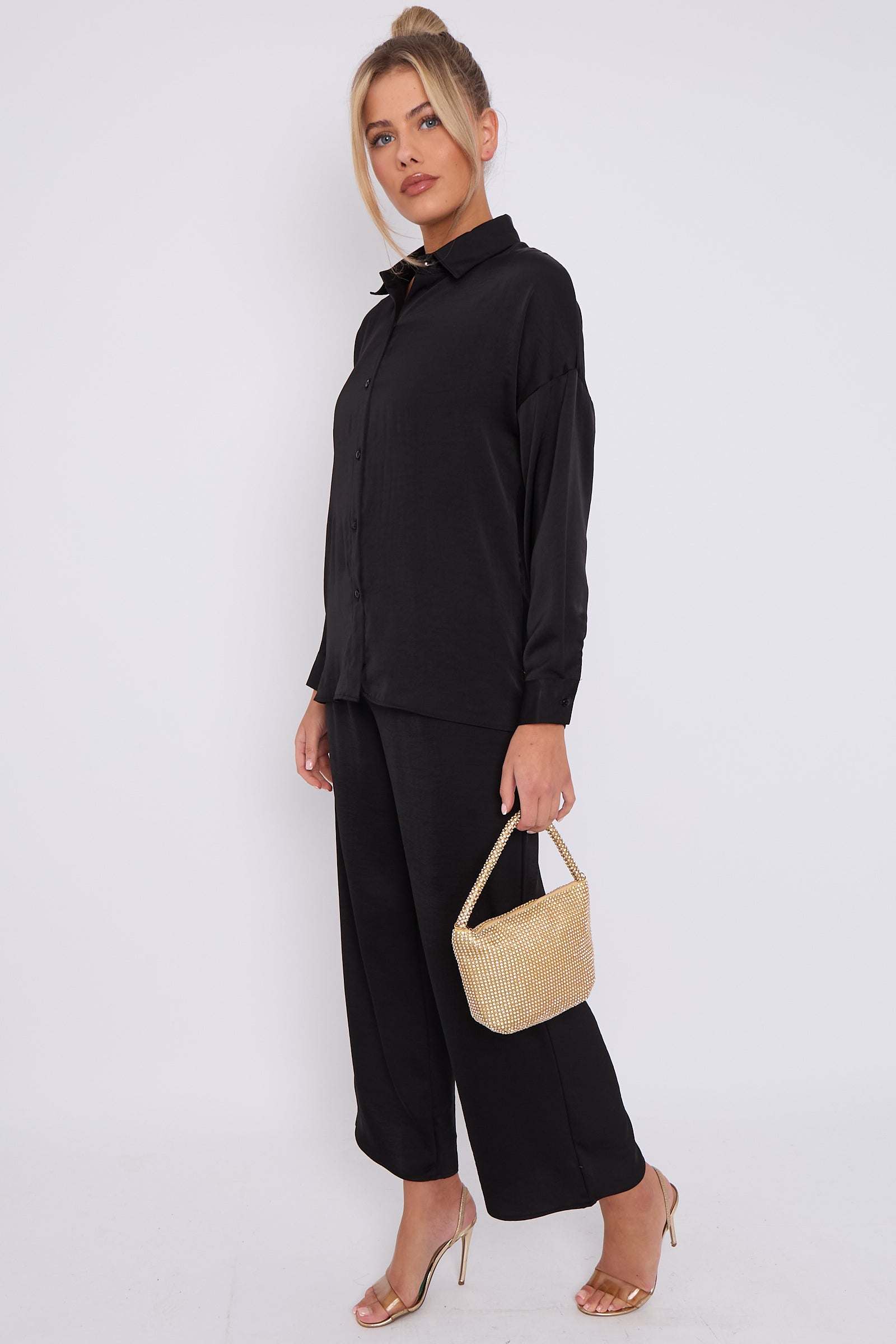 Love Sunshine Black Brushed Satin Shirt LS-2268