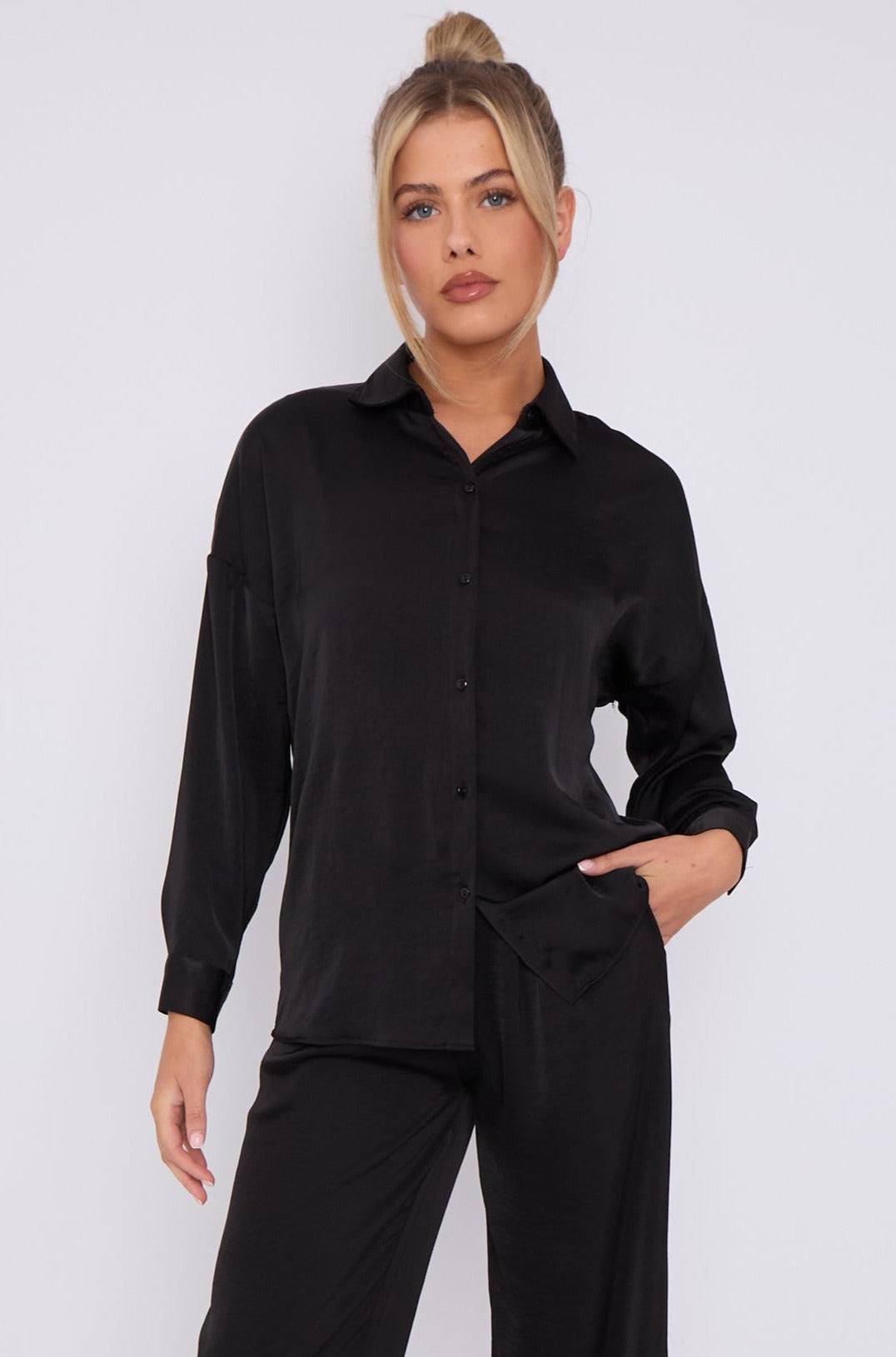 Love Sunshine Black Brushed Satin Shirt LS-2268