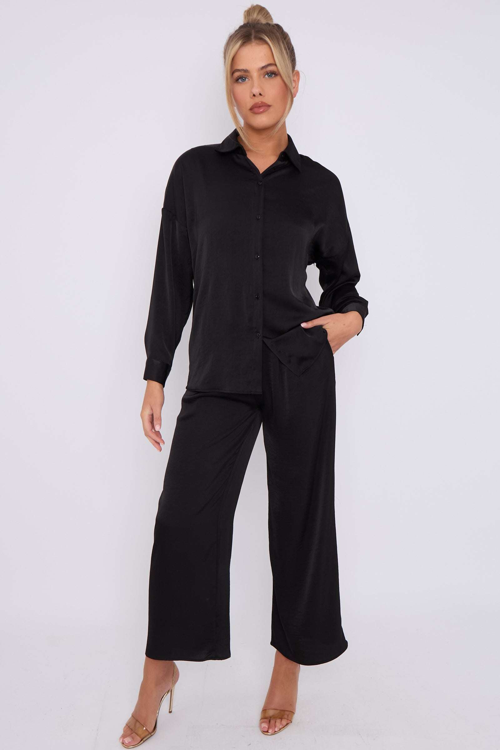 Love Sunshine Black Brushed Satin Trousers LS-2163-2