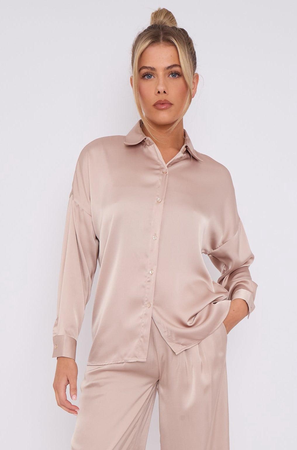 Love Sunshine Champagne Brushed Satin Shirt LS-2268