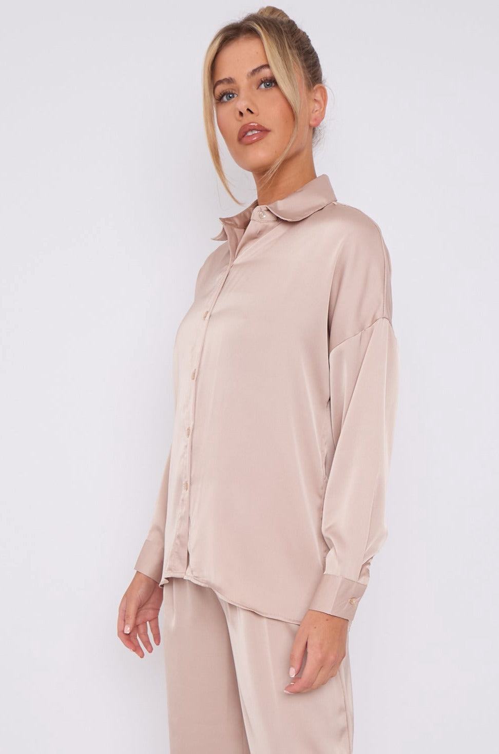 Love Sunshine Champagne Brushed Satin Shirt LS-2268
