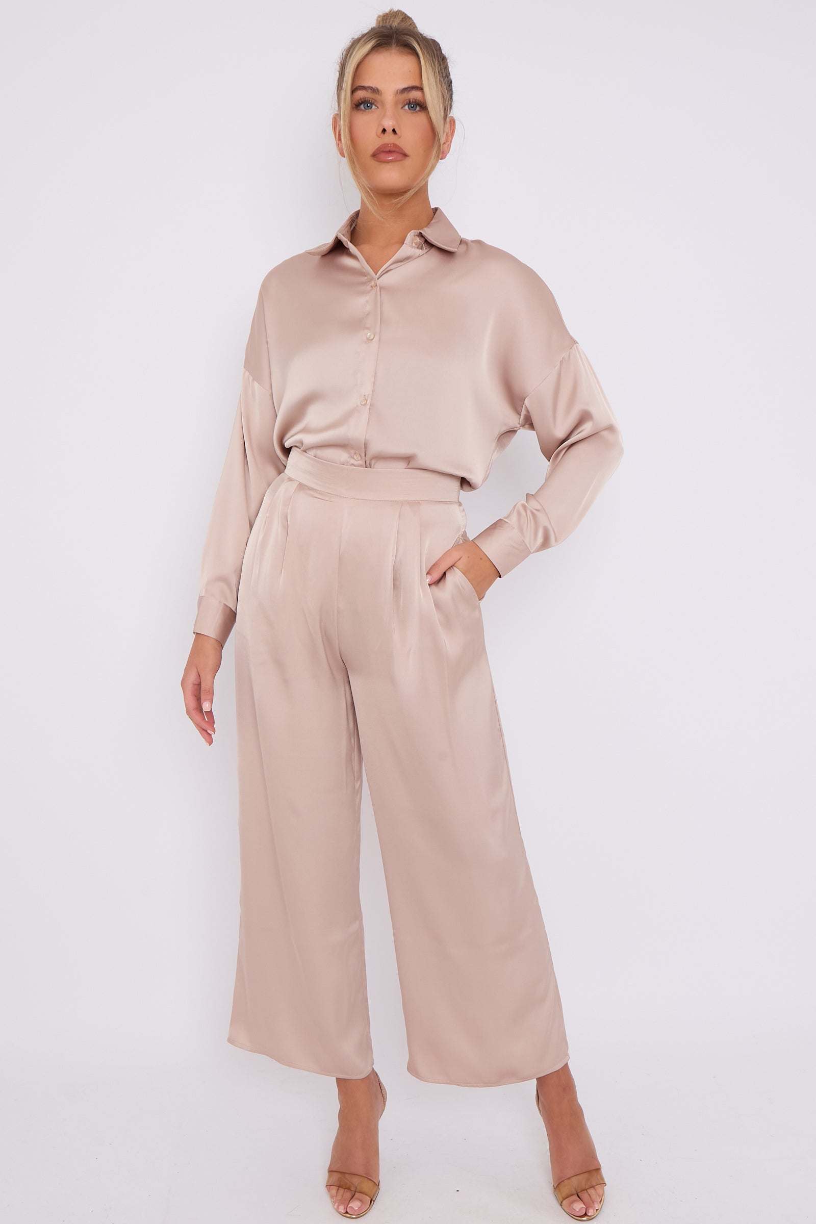 Love Sunshine Champagne Brushed Satin Trousers LS-2163-2