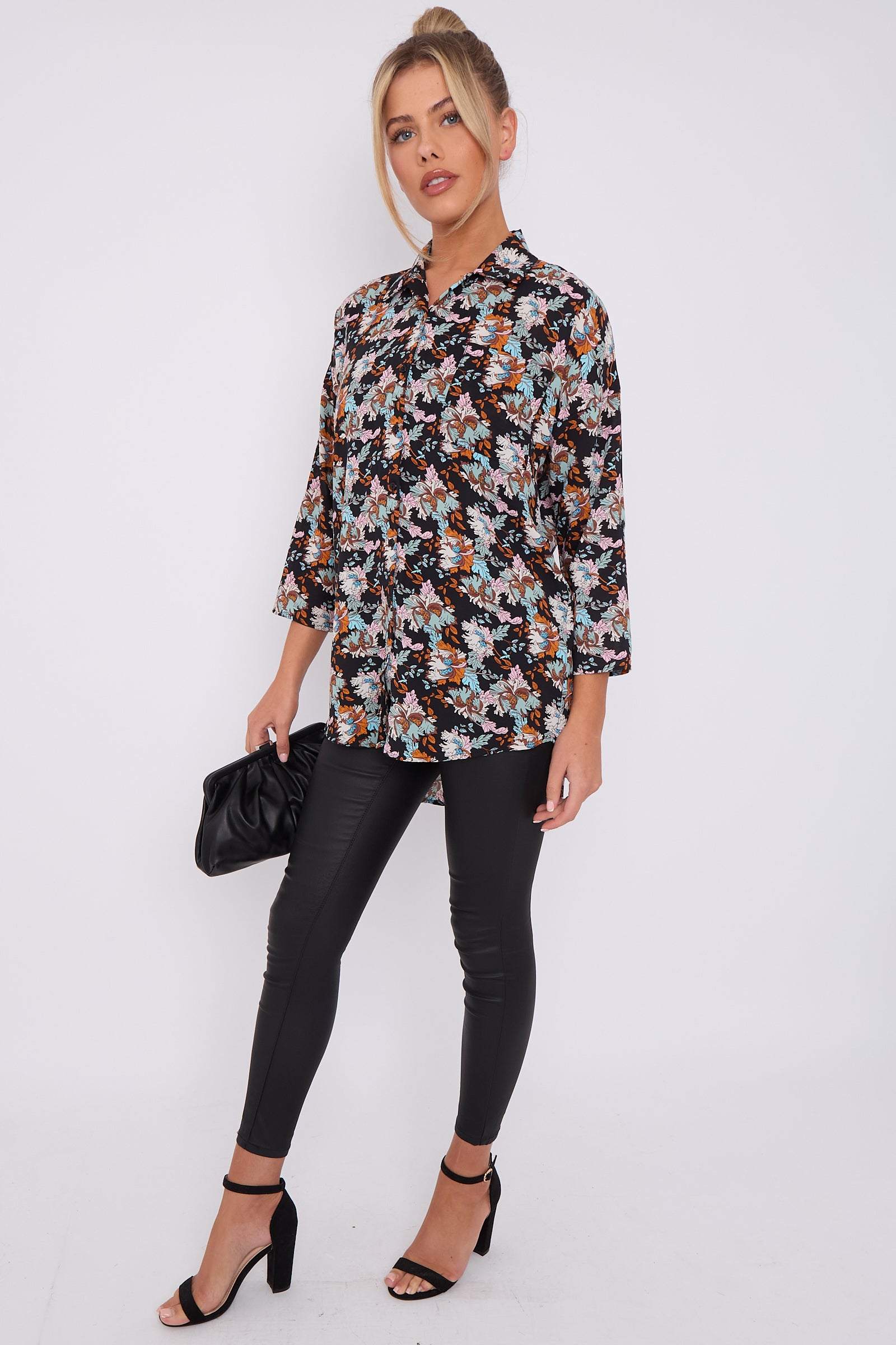 Love Sunshine Black Floral Print Oversized Shirt LS-5003