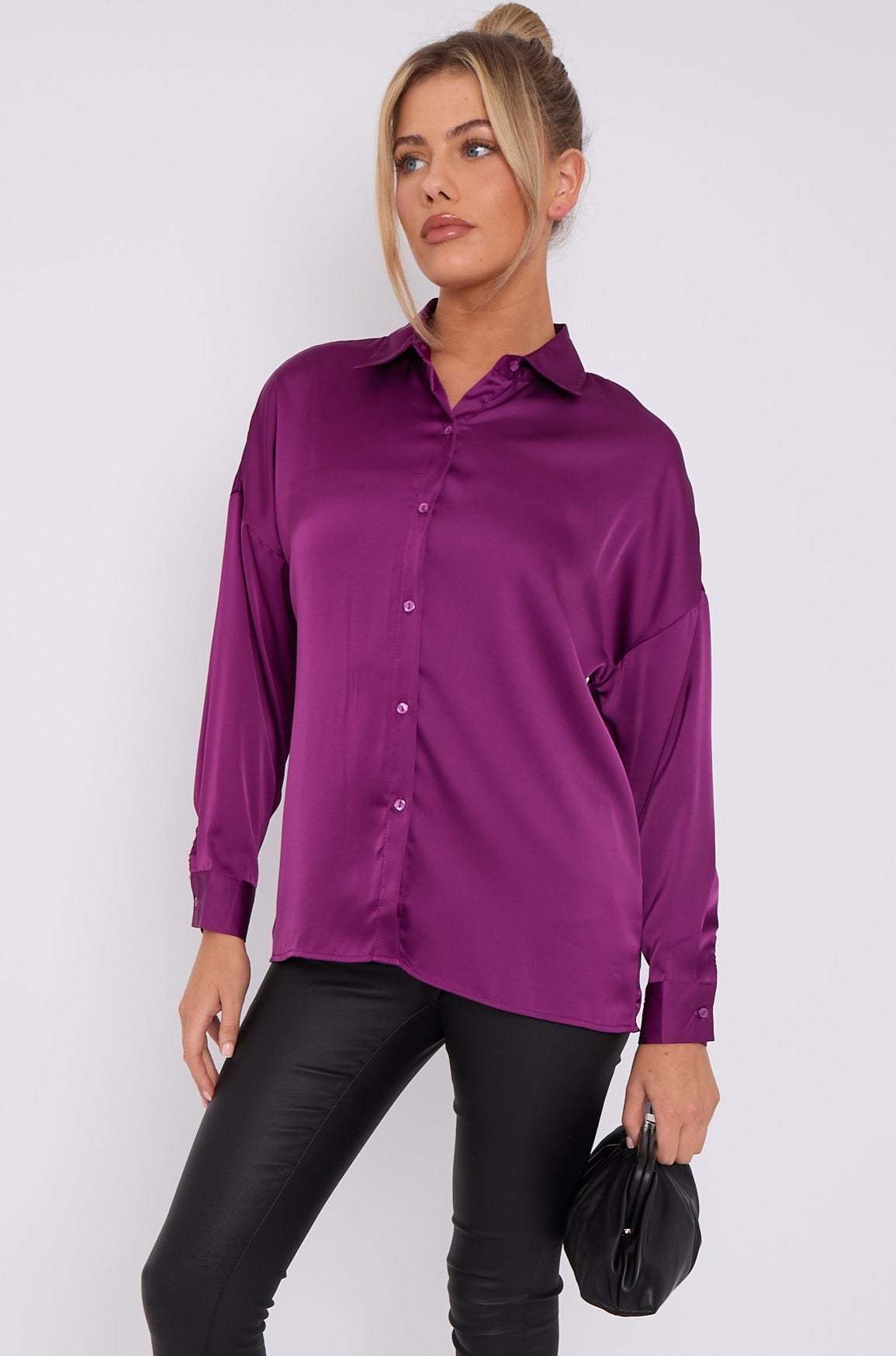 Love Sunshine Purple Brushed Satin Shirt LS-2268