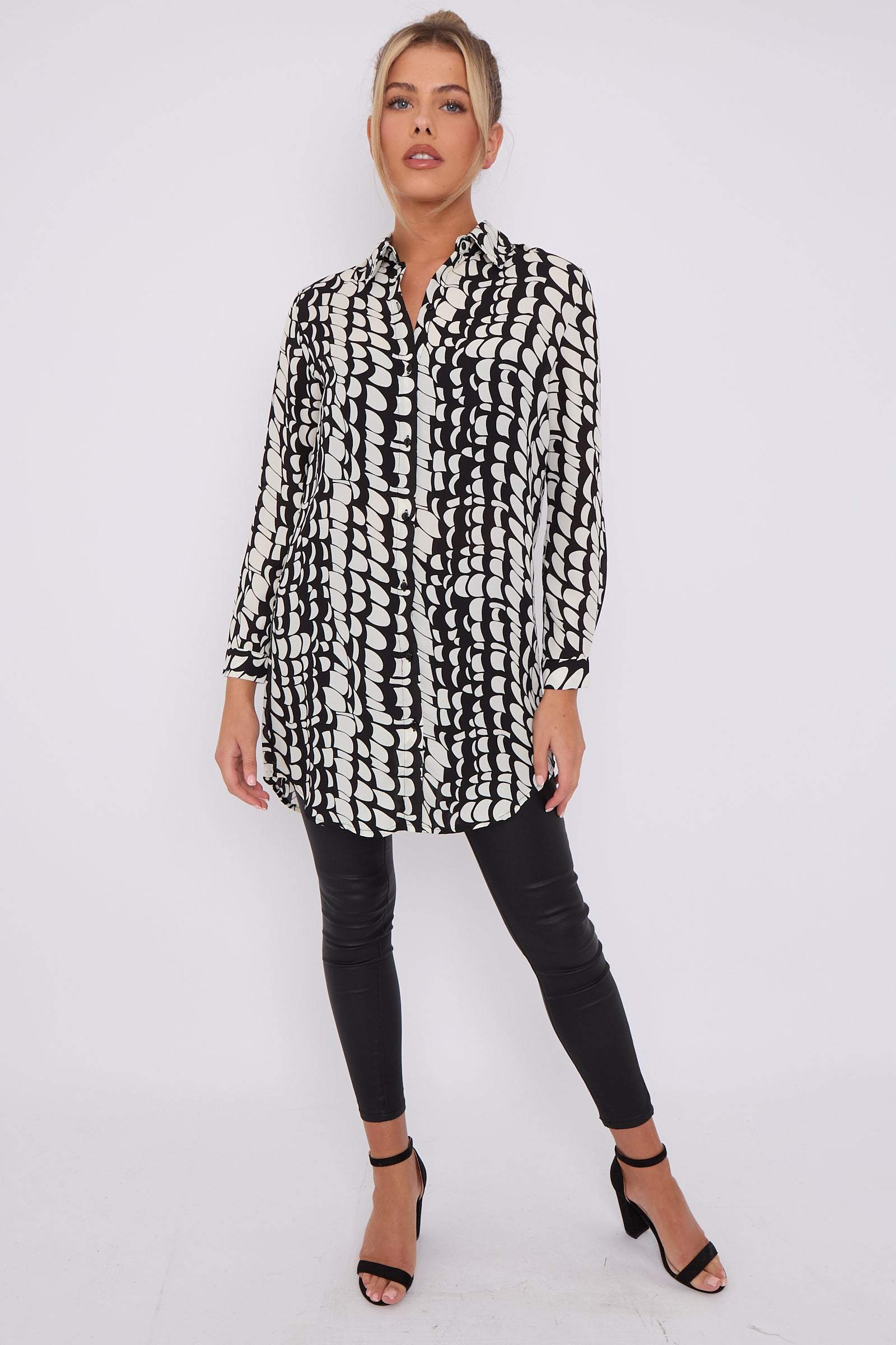 Love Sunshine Black Geo Print Chiffon Long Shirt LS-5002