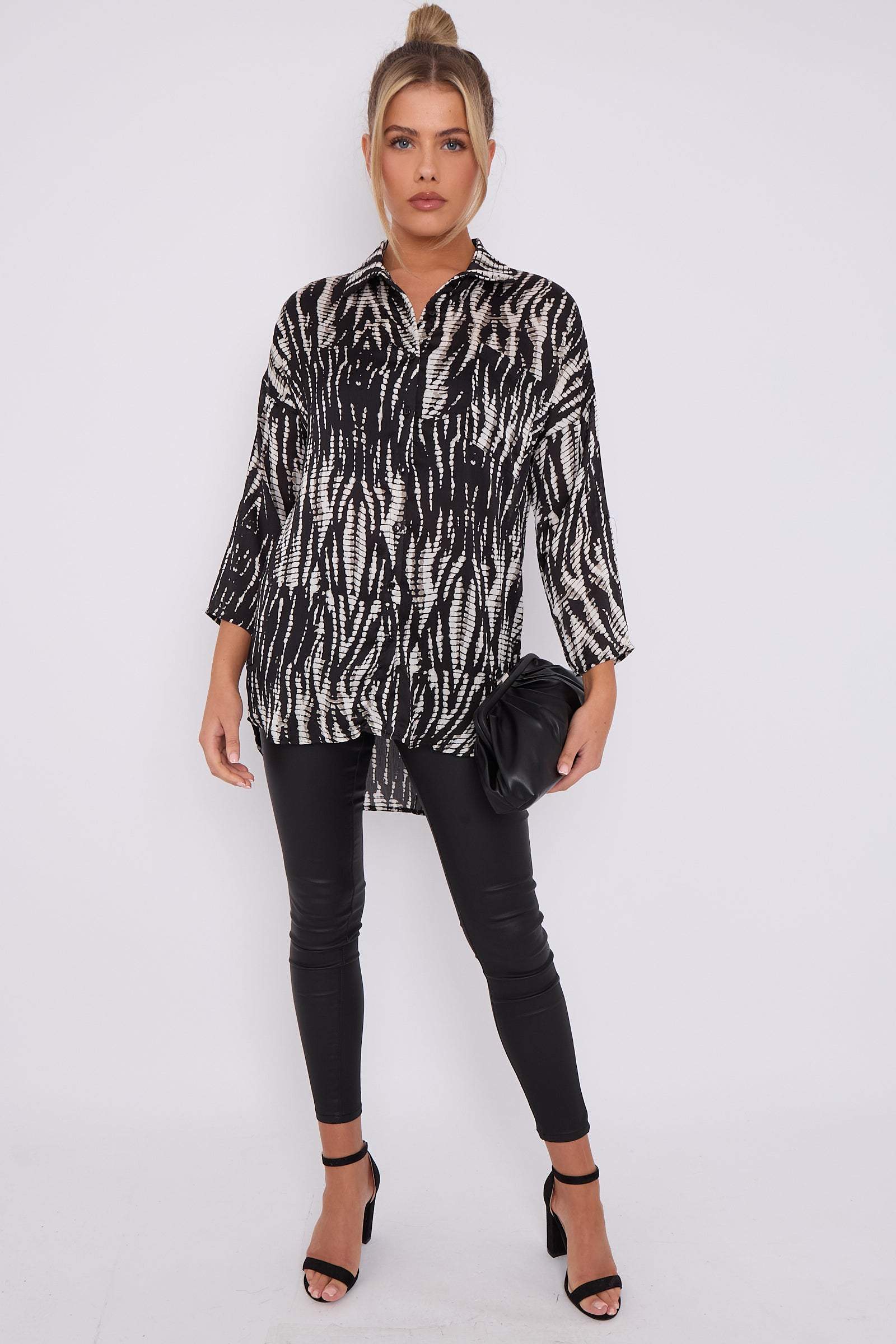 Love Sunshine Black Tie Dye Print Satin Oversized Shirt LS-5003