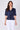 Navy short sleeve tie front satin top front view