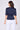 Navy short sleeve satin top back view