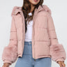 Love Sunshine Pink Faux Fur Cuffed Puffer Jacket with Hood LS-2012