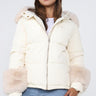 Love Sunshine Cream Faux Fur Cuffed Puffer Coat with Hood LS-2012