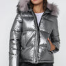 Love Sunshine Metalic Grey Puffer Coat with Faux Fur on Hood LS-9030