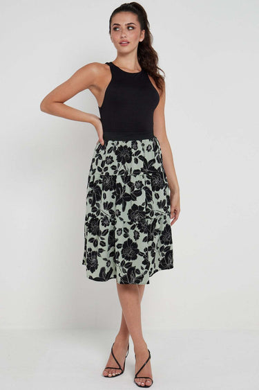 Love Sunshine Mint Floral Printed Tiered Midi Skirt LS-2148 skirts