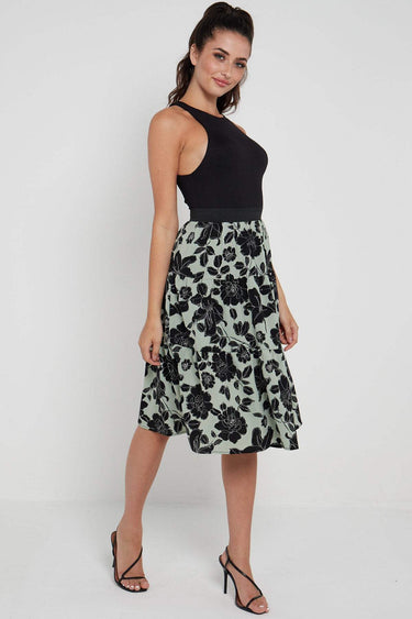 Love Sunshine Mint Floral Printed Tiered Midi Skirt LS-2148 skirts