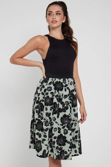 Love Sunshine Mint Floral Printed Tiered Midi Skirt LS-2148 skirts