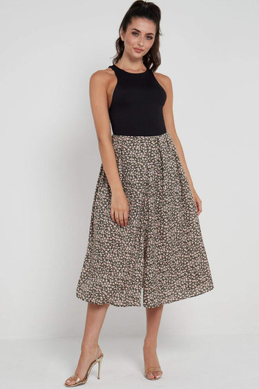 Love Sunshine Ditsy Floral Printed Side Slit Pleated Midi Skirt LS-2145 skirts