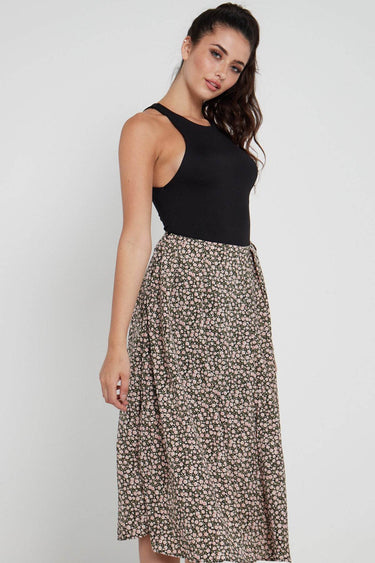 Love Sunshine Ditsy Floral Printed Side Slit Pleated Midi Skirt LS-2145 skirts