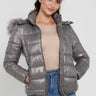 Love Sunshine Grey Shiny Puffer Jacket with Grey Faux Fur LS-6042
