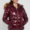 Love Sunshine Burgundy Shiny Puffer Jacket with Big Faux Fur LS-6042