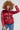 Love Sunshine Red Nylon Textured Velvet Block Belted Puffer Jacket LS-2014