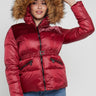 Love Sunshine Red Nylon Textured Velvet Block Belted Puffer Jacket LS-2014