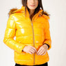 Love Sunshine Wet Look Padded Jacket with Faux Fur Hood in Shiny Mustard LS-6042