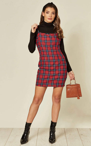 Love Sunshine Red & Navy Tartan Cami Mini Dress LS-9133
