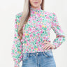 Love Sunshine White Floral Print Shirred Waist Cropped Top Brunch Casual Everyday Garden Party LS-9088 Workwear