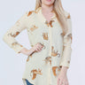 Love Sunshine Cream Tiger Print Brushed Satin Shirt LS-5002