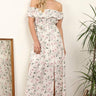 Love Sunshine White Rose Printed Frill Bardot Maxi Dress LS-6012