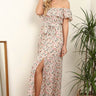 Love Sunshine Cream Floral Printed Frill Bardot Maxi Dress LS-6012