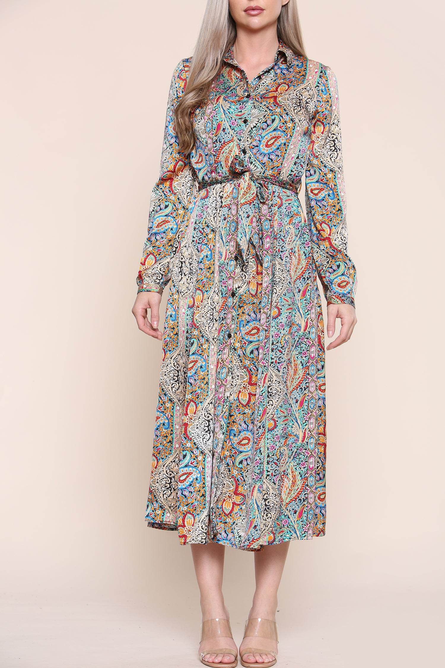 Paisley Maxi Dress Printed Long Sleeve Shirt Dress Love Sunshine