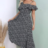 Love Sunshine Black Floral Printed Asymmetric Strap Midi Dress 2112