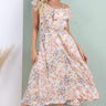 Love Sunshine Peach Floral Printed Asymmetric Strap Midi Dress 2112