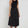 Love Sunshine Black Daisy Printed Side Slit Pleated Midi Skirt LS-2145 skirts