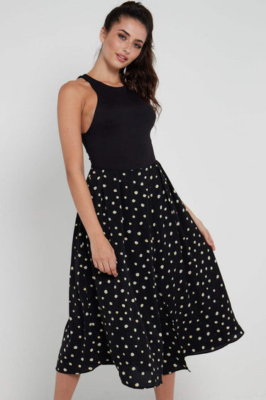 Love Sunshine Black Daisy Printed Side Slit Pleated Midi Skirt LS-2145 skirts