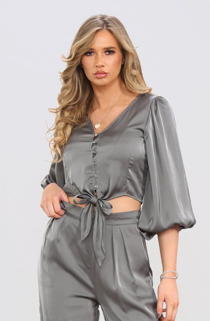 Love Sunshine Grey Brushed Satin Cropped Top LS-2163