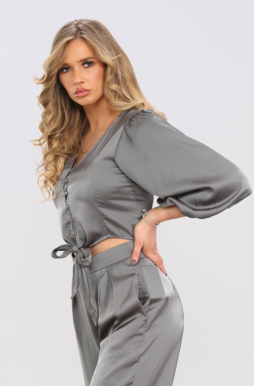 Love Sunshine Grey Brushed Satin Cropped Top LS-2163