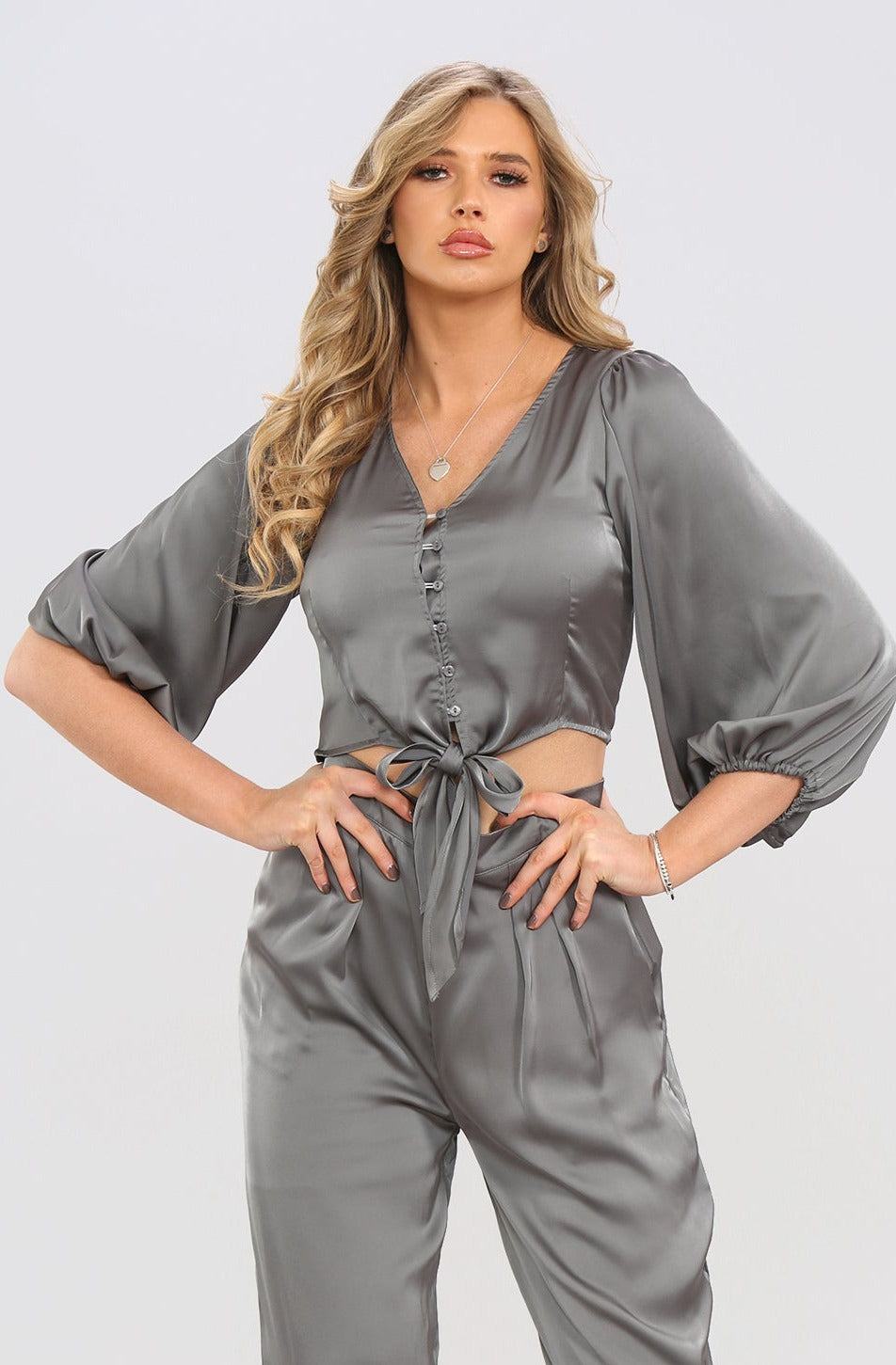 Love Sunshine Grey Brushed Satin Cropped Top LS-2163