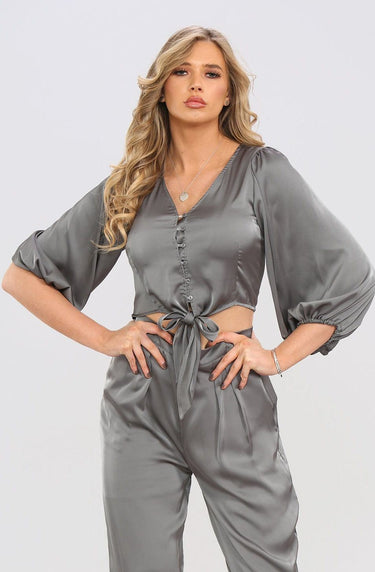 Love Sunshine Grey Brushed Satin Cropped Top LS-2163