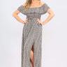 Love Sunshine Black Ditsy Floral Print Frill Bardot Maxi Dress LS-6012
