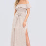 Love Sunshine Cream Ditsy Floral Print Frill Bardot Maxi Dress LS-6012